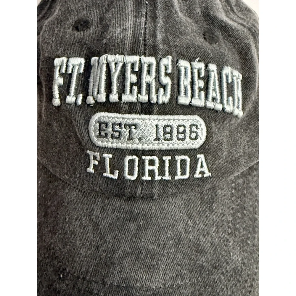 Ft. Myers Beach Florida Baseball Cap Distressed Gray With Lt Blue Embroidery